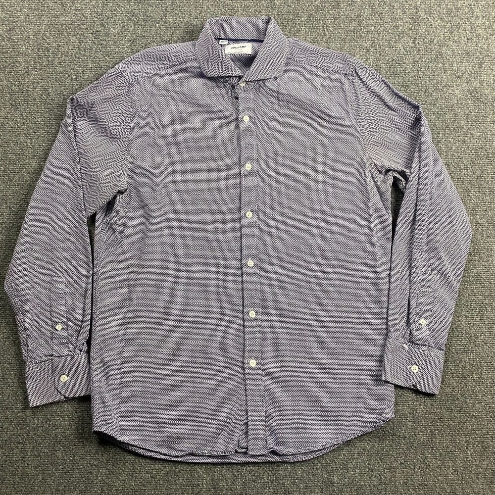 Duchamp Shirt Men's Large 16 Blue London Tailored‎ Fit Button Up 100% Cotton